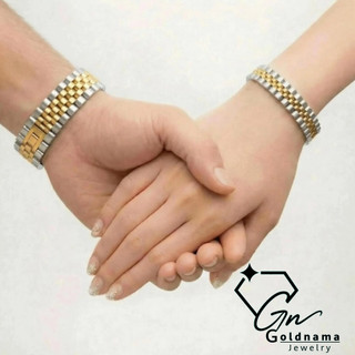 دستبند رولکس ست زنانه/مردانه دو رنگ نقره ای و طلایی استیل رنگ ثابت ضدزنگ