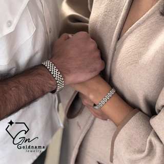 دستبند رولکس ست زنانه/مردانه نقره ای استیل رنگ ثابت ضدزنگ