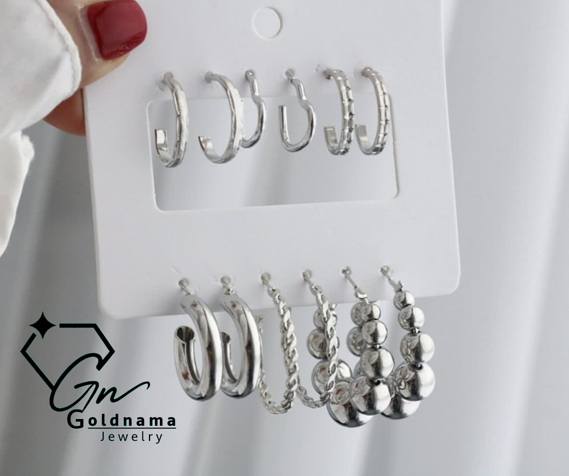پک گوشواره 6 جفتی اسپرت زنانه/دخترانه نقره ای