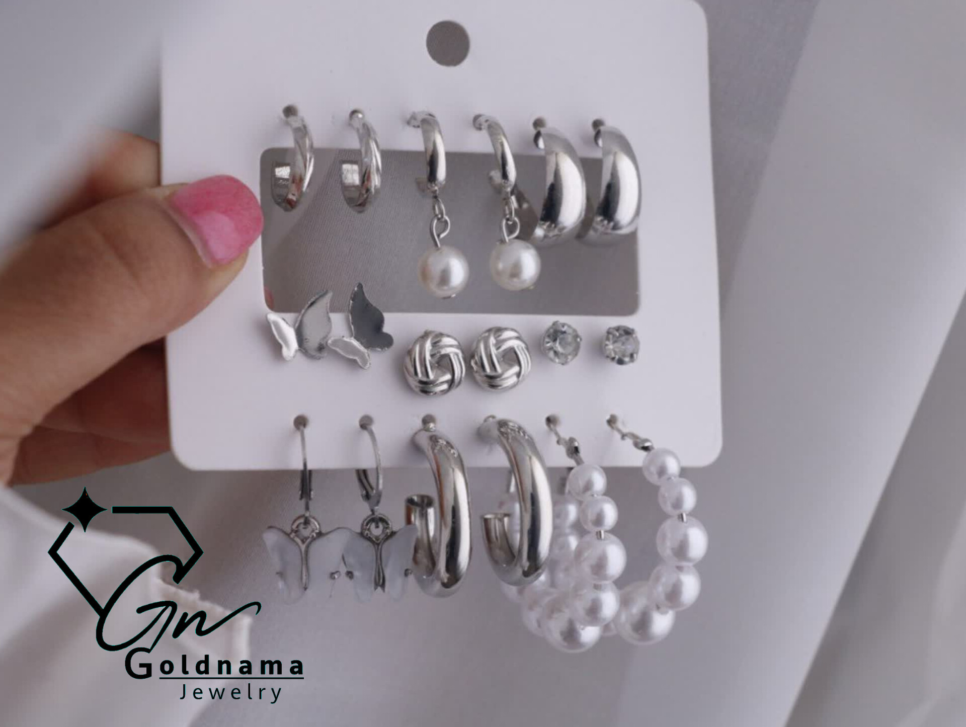 پک گوشواره 9 جفتی اسپرت زنانه/دخترانه نقره ای
