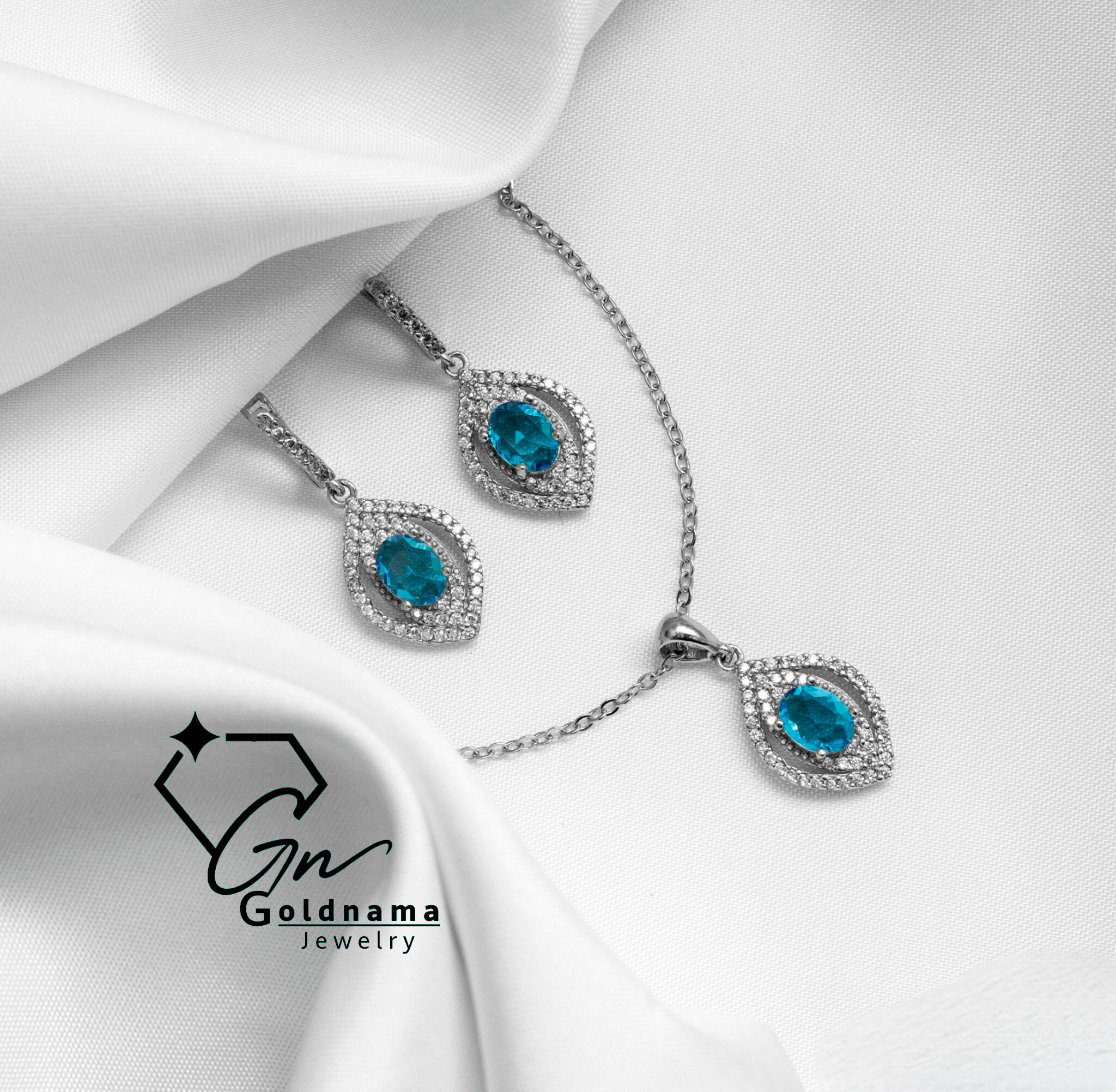 نیمست جواهری نگین آبی1385000 زنانه نقره ای آبکاری رادیوم رنگ ثابت