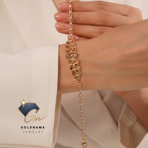 دستبند ژوپینگ زنانه گندمی طلایی 19 سانت ضدحساسیت رنگ ثابت مشابه طلا با آبکاری طلا