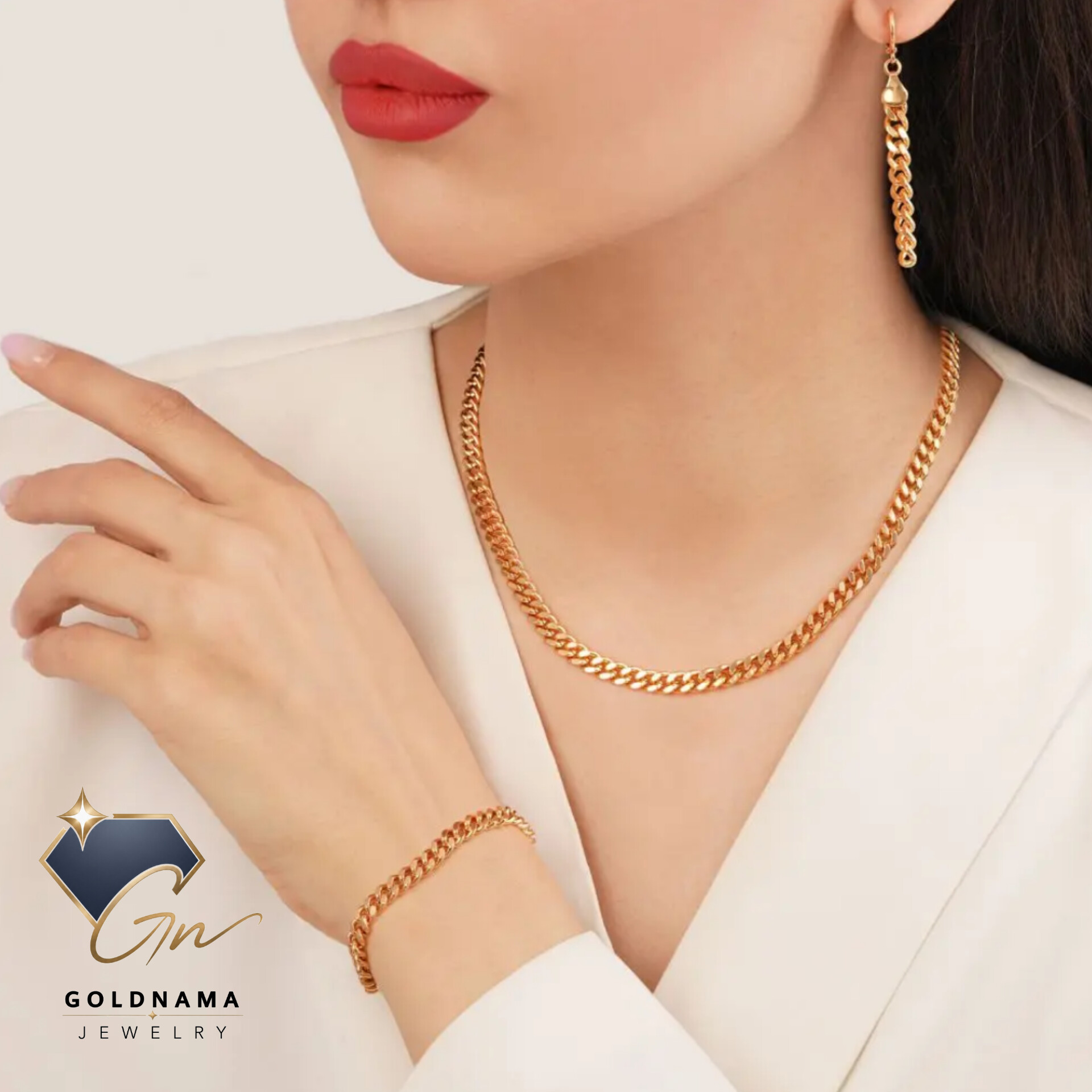 سرویس YSX زنجیری زنانه ورساچه طلایی مشابه طلا با کیفیت عالی و ماندگاری رنگ بالا