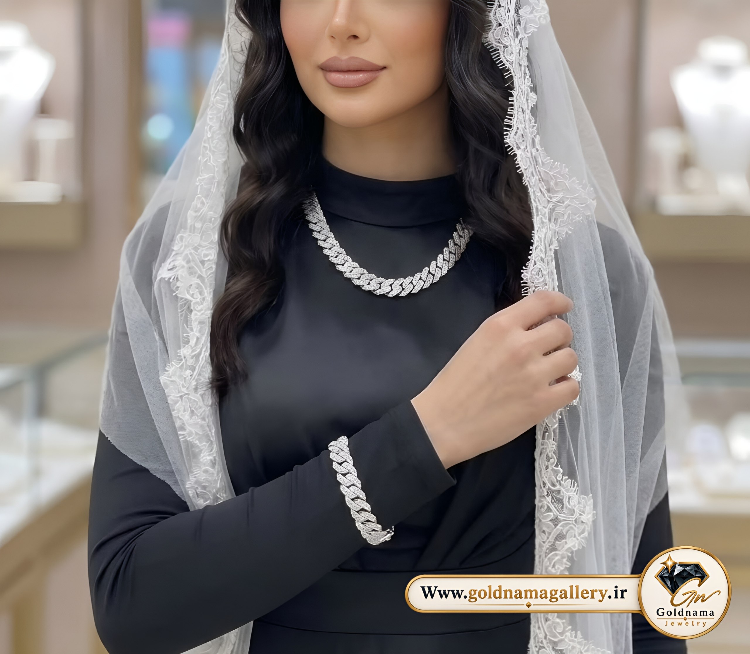 ست دستبند و گردنبند مردانه زنانه  فول نگین وارداتی نگین اتمی