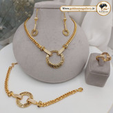 سرویس حلقه ای نگین دار ورساچه کار استیل وارداتی طرح طلا ضد حساسیت زنانه و دخترانه