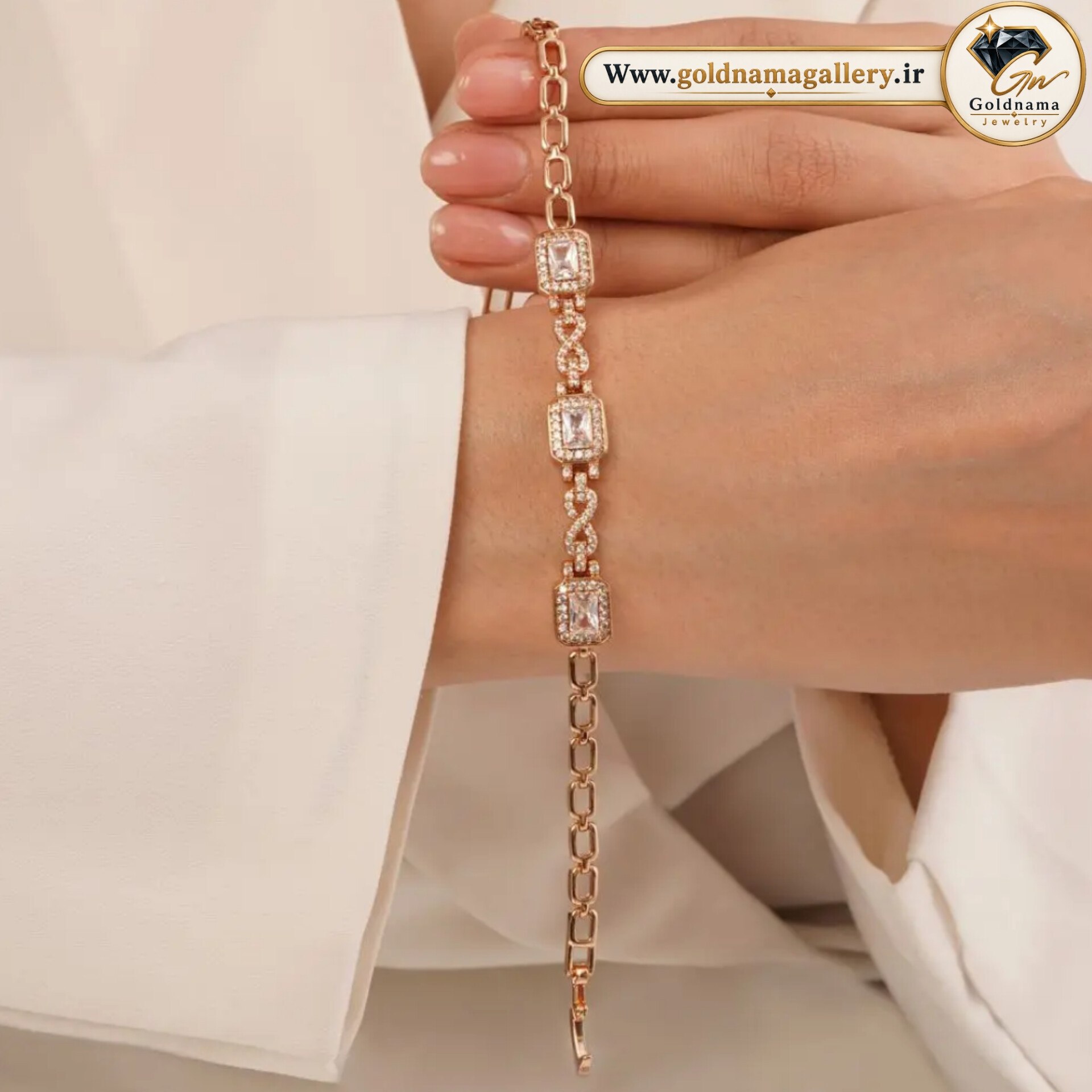 دستبند زنجیری نگین‌دار ژوپینگ | رنگ ثابت | شیک و درخشان