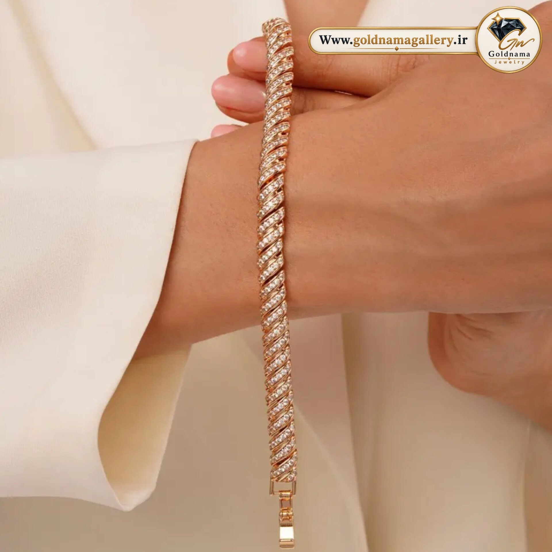 دستبند ژوپینگ نگین‌دار شیک | زنجیری ظریف | براق و چشمگیر 17 سانتر