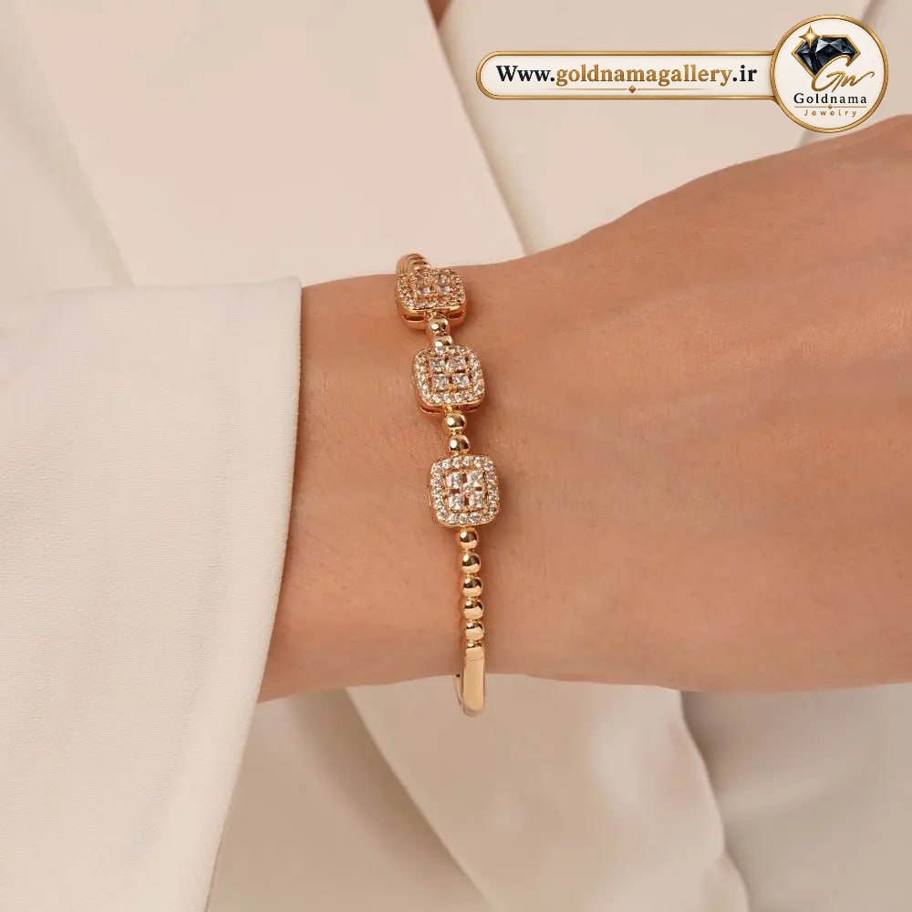 دستبند زنانه ژوپینگ نگین دار ضد حساسیت رنگ ثابت سایز 2