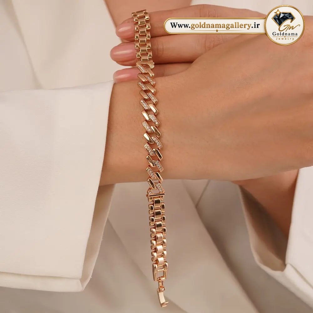 دستبند زنجیری نگین دار ژوپینگ رنگ ثابت 16 سانتر