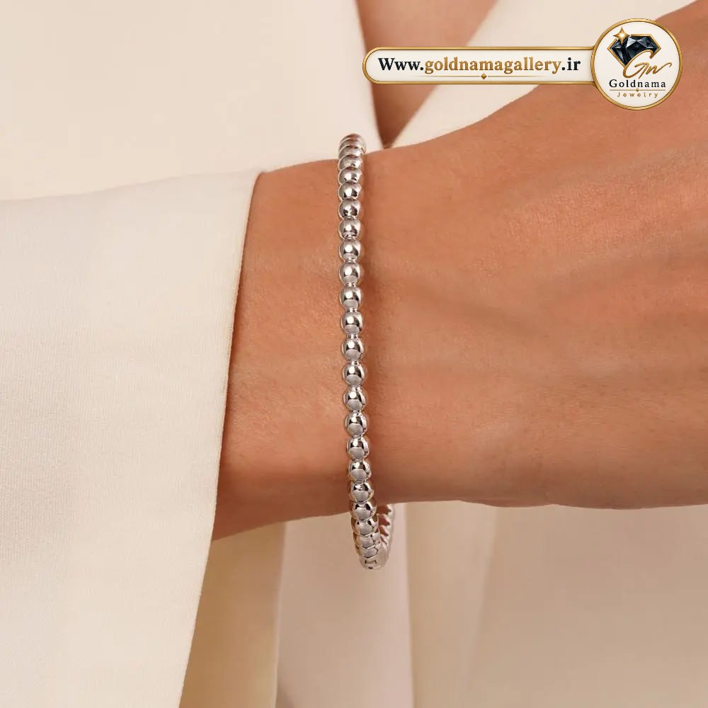 دستبند ژوپینگ توپی نگین دار مشابه سفید(سایز3)
