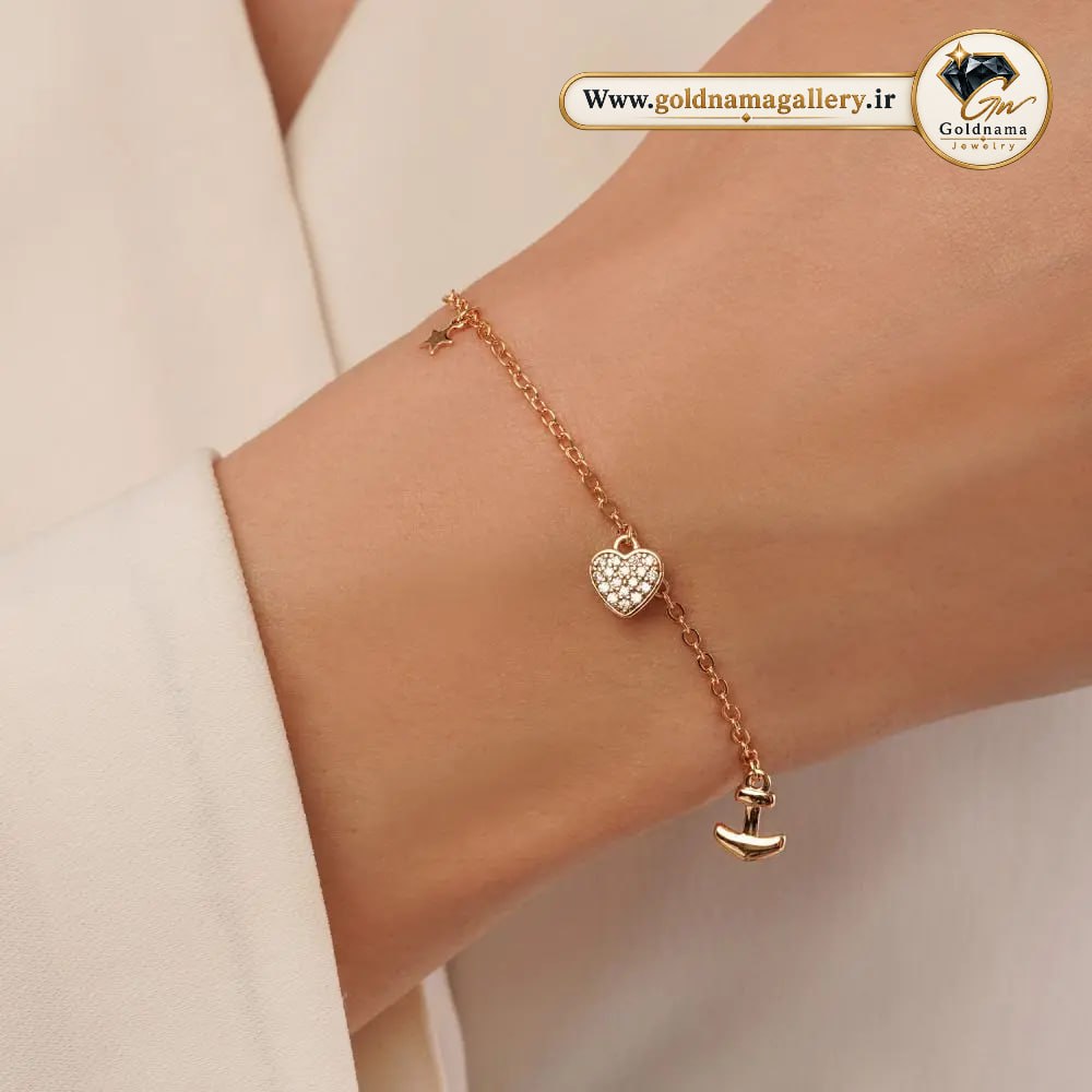 دستبند زنانه ژوپینگ آویز زنجیری نگین دار وارداتی