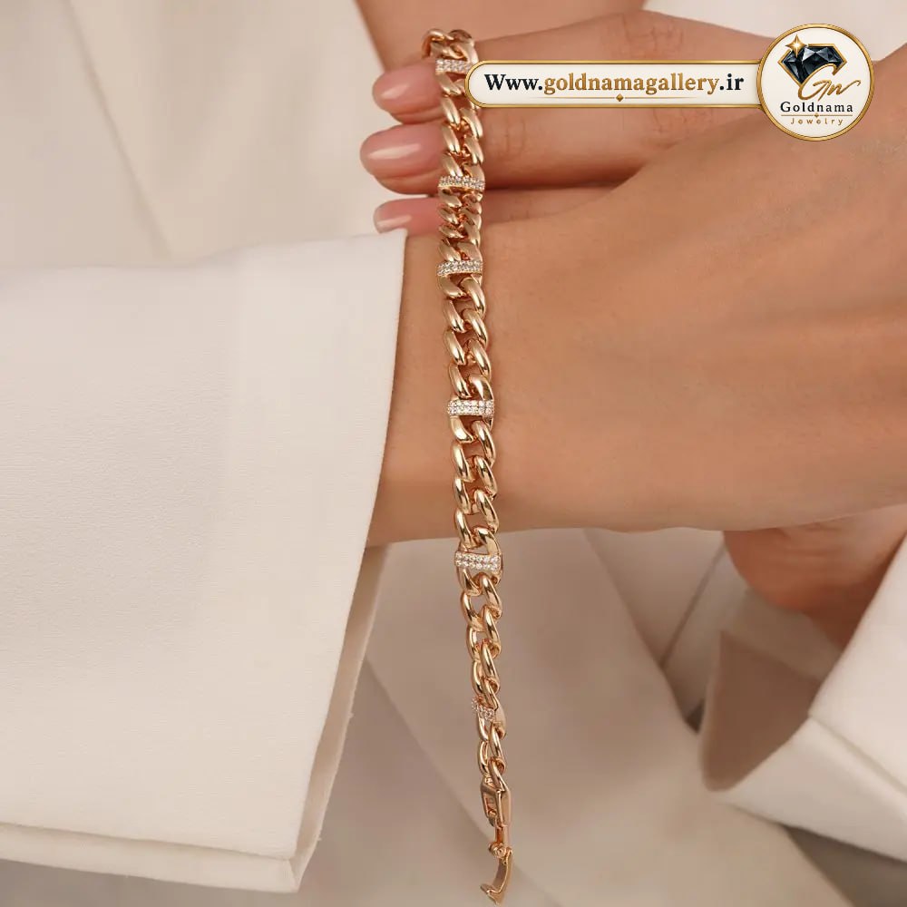 دستبند زنجیری نگین دار ژوپینگ دخترانه شیک 16 سانتر
