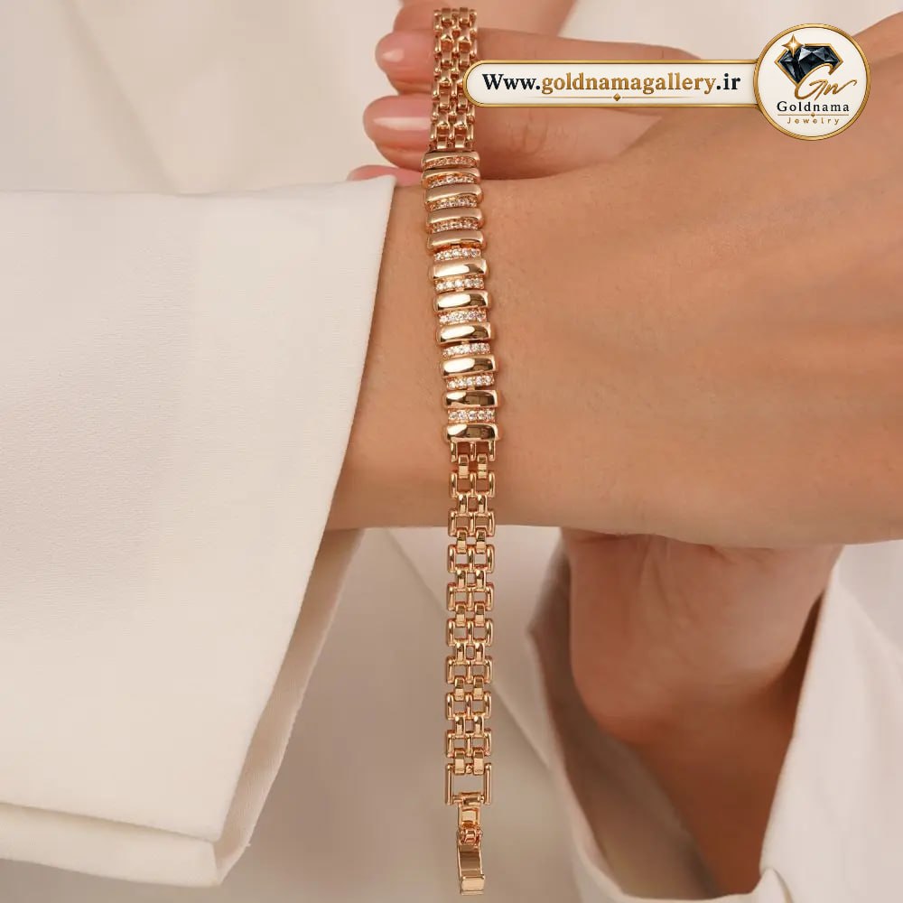دستبند ژوپینگ زنجیری نگین‌دار طرح طلا 17 سانتر