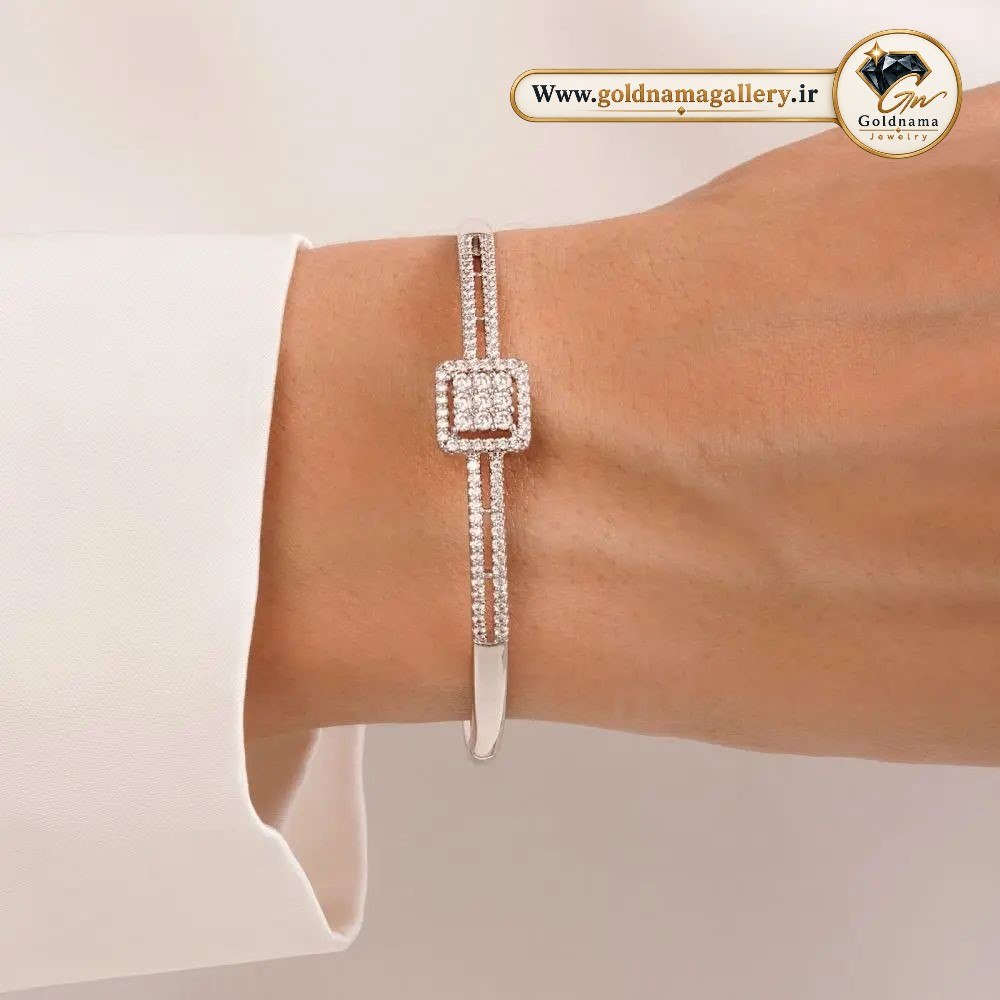 دستبند ژوپینگ سفید زنانه و دخترانه نگین‌دار مشابه طلا