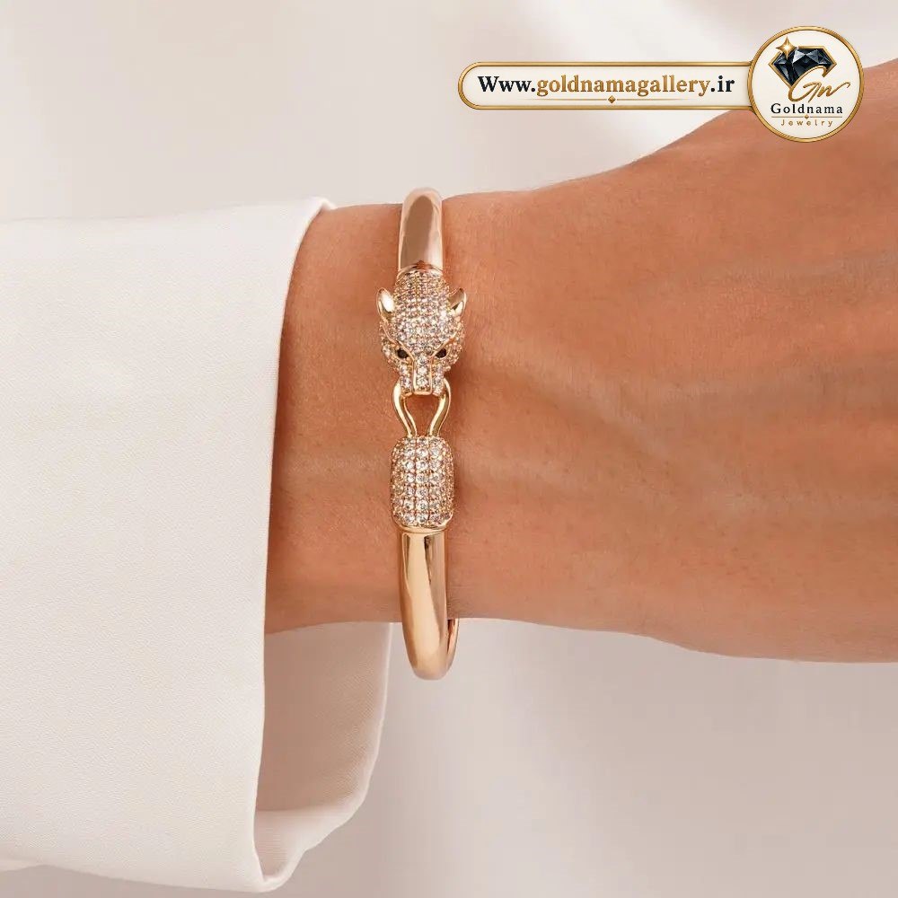 دستبند ژوپینگ زنانه نگین‌دار وارداتی طرح طلا