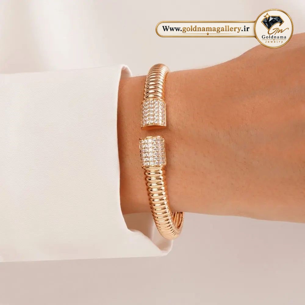 دستبند بنگل ژوپینگ نگین‌دار مشابه طلا وارداتی