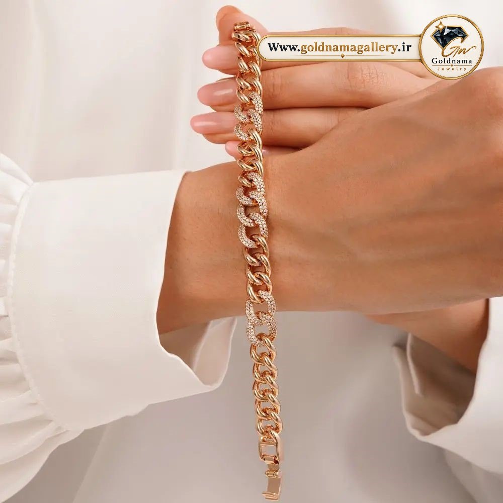 دستبند ژوپینگ زنجیری طرح طلا نگین‌دار وارداتی 20 سانتر