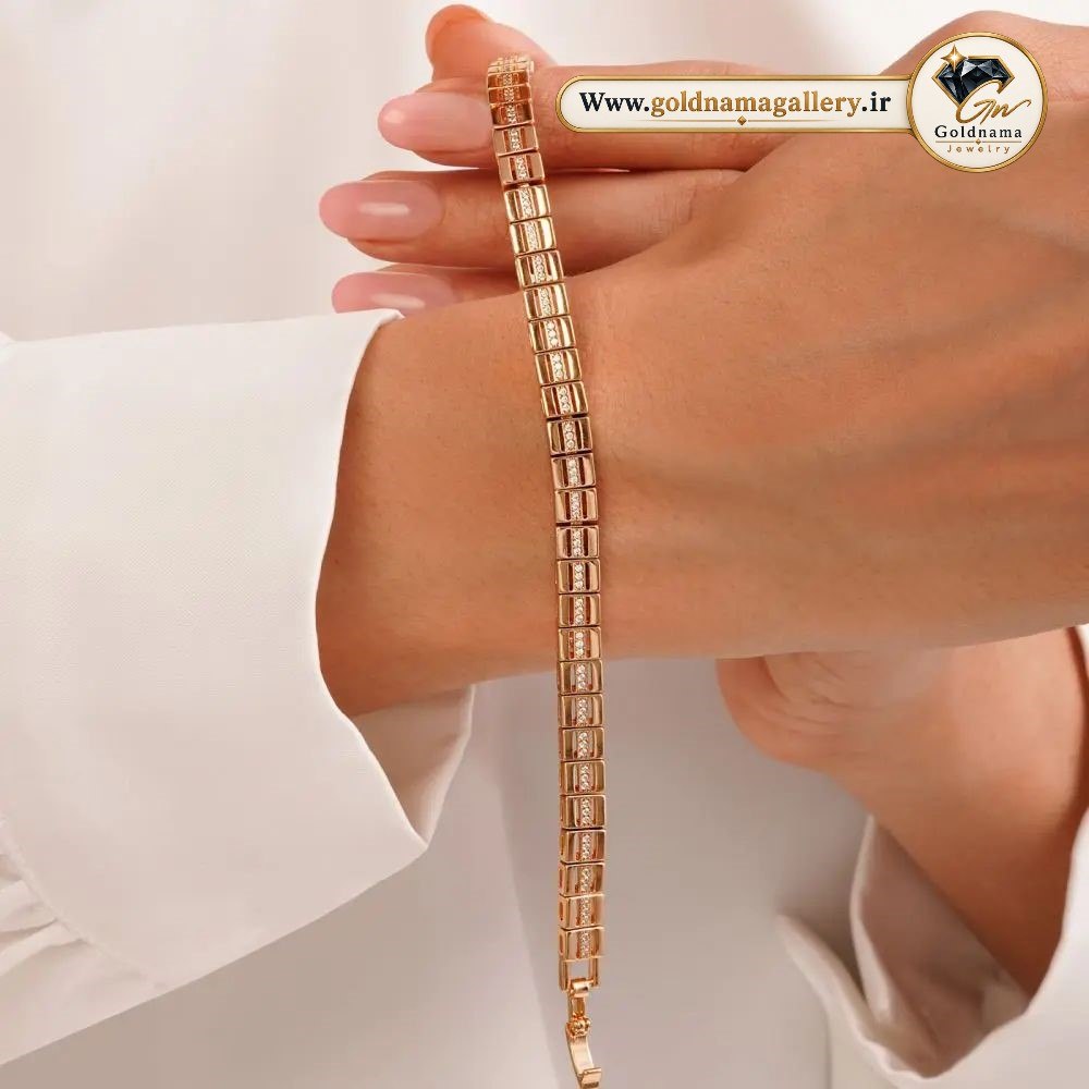 دستبند زنانه ژوپینگ طرح طلا با نگین‌کاری ظریف و شیک 19 سانتر